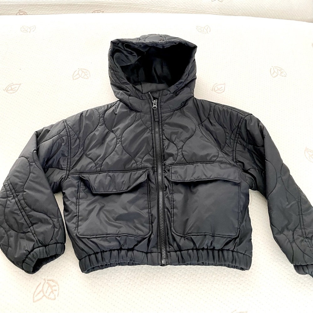 Kids Quilted Puffer Hooded Black Jacket Kids Size M (8)